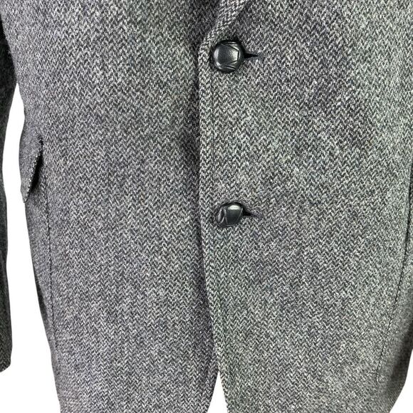 Pendleton Western Blazer Mens 44 Gray Black Tweed Wool Suede Cowboy Sport Coat - Picture 3 of 12